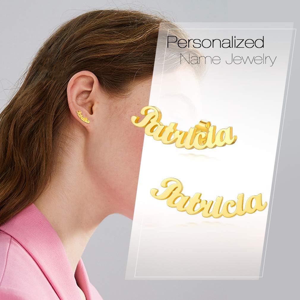 Custom4U Name Earrings Personalized for Women Stainless Steel/925 Sterling Silver/Gold Plated Custom Made Stud Earrings with Monogram Initials Letters/Nameplated Customized Jewelry (Gift Box)