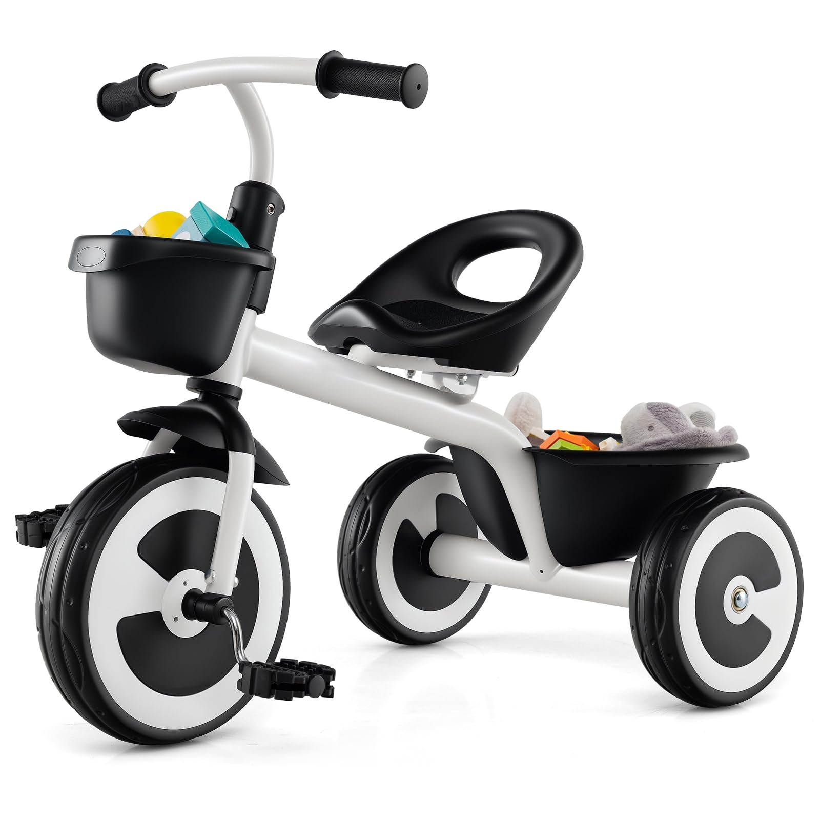 RELAX4LIFE Triciclo per Bambini da 1,5 a 5 Anni con, Sedile Regolabile, Ruote in EVA Silenziose e Resistenti, Cestino Portaoggetti, per Interno ed Esterno
