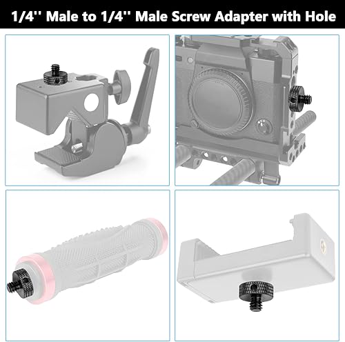 Miniatura 6 de Adaptador de tornillo de trípode roscado macho de 14 pulgadas a macho de 14 de pulgada, convertidor de rosca de montaje estándar con orificio para