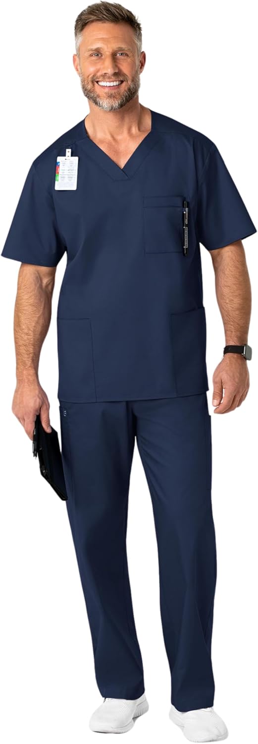 Wink WonderWORK Men's V-Neck Scrub Top, Navy, XL
