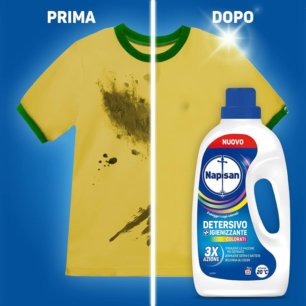 Napisan Detersivo Lavatrice Liquido Igienizzante Capi Colorati, 8 Confezioni da 2 l da 40 Lavaggi di Detersivo Lavatrice Liquido