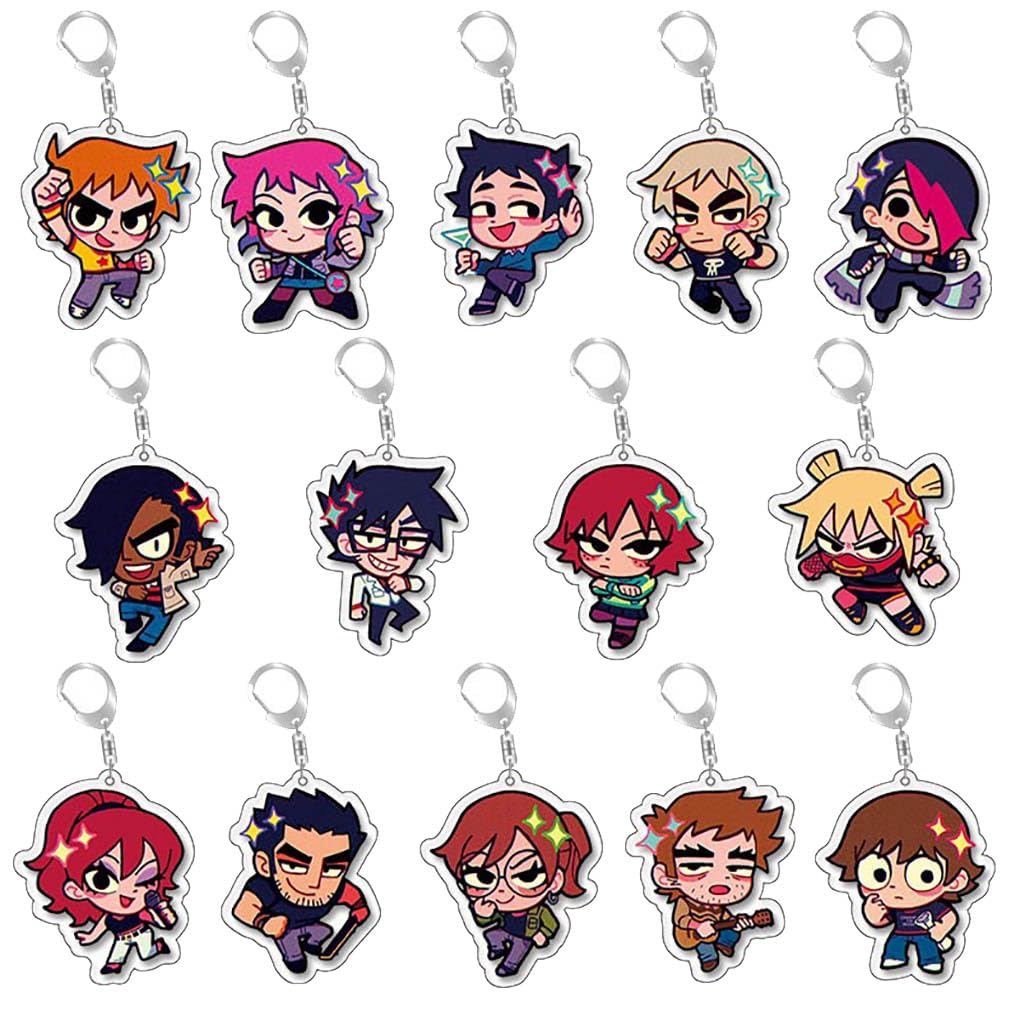 14 Pcs Scott Pilgrims Keychain Cartoon Figure Scott Pilgrims Keyring Pendant Scott Pilgrims Cute Acrylic Chain Decorations