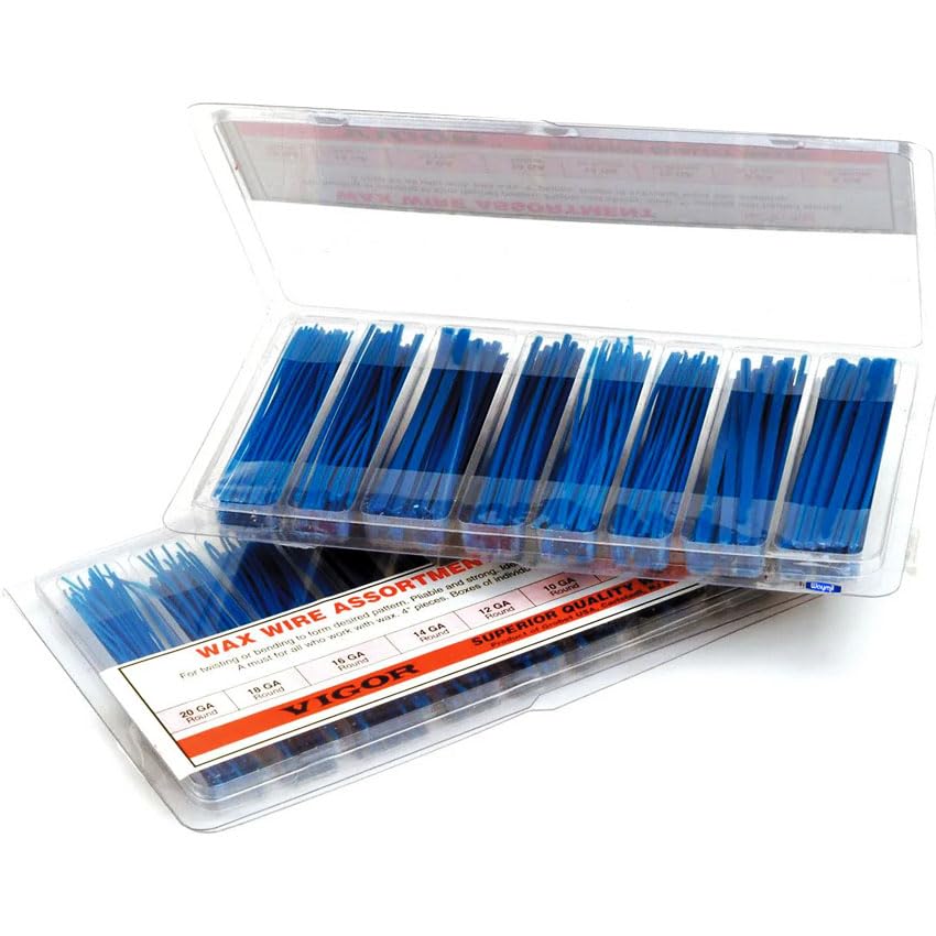Blue Wax Wire Assortment – Flexible Modeling Wires for Jewelry & Casting – Round, Half-Round, Half-Pear Shapes – 4" Long, Assorted Gauges