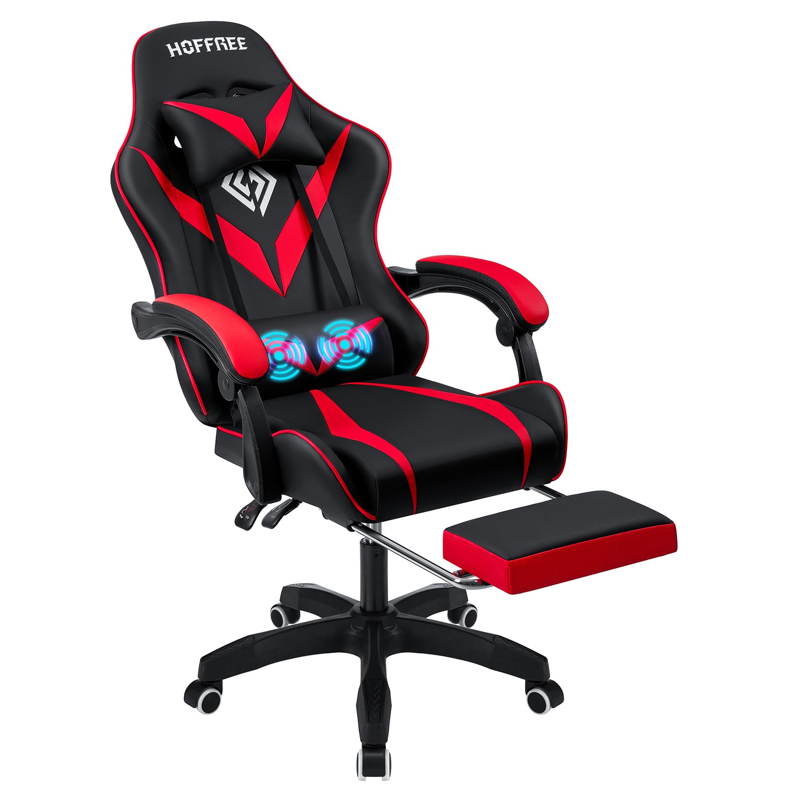 Gaming Chair with Massage Ergonomic Computer Chair with Footrest and Lumbar Support Reclining PC Game Chair for Boys with Adjustable Armrest and Headrest Red