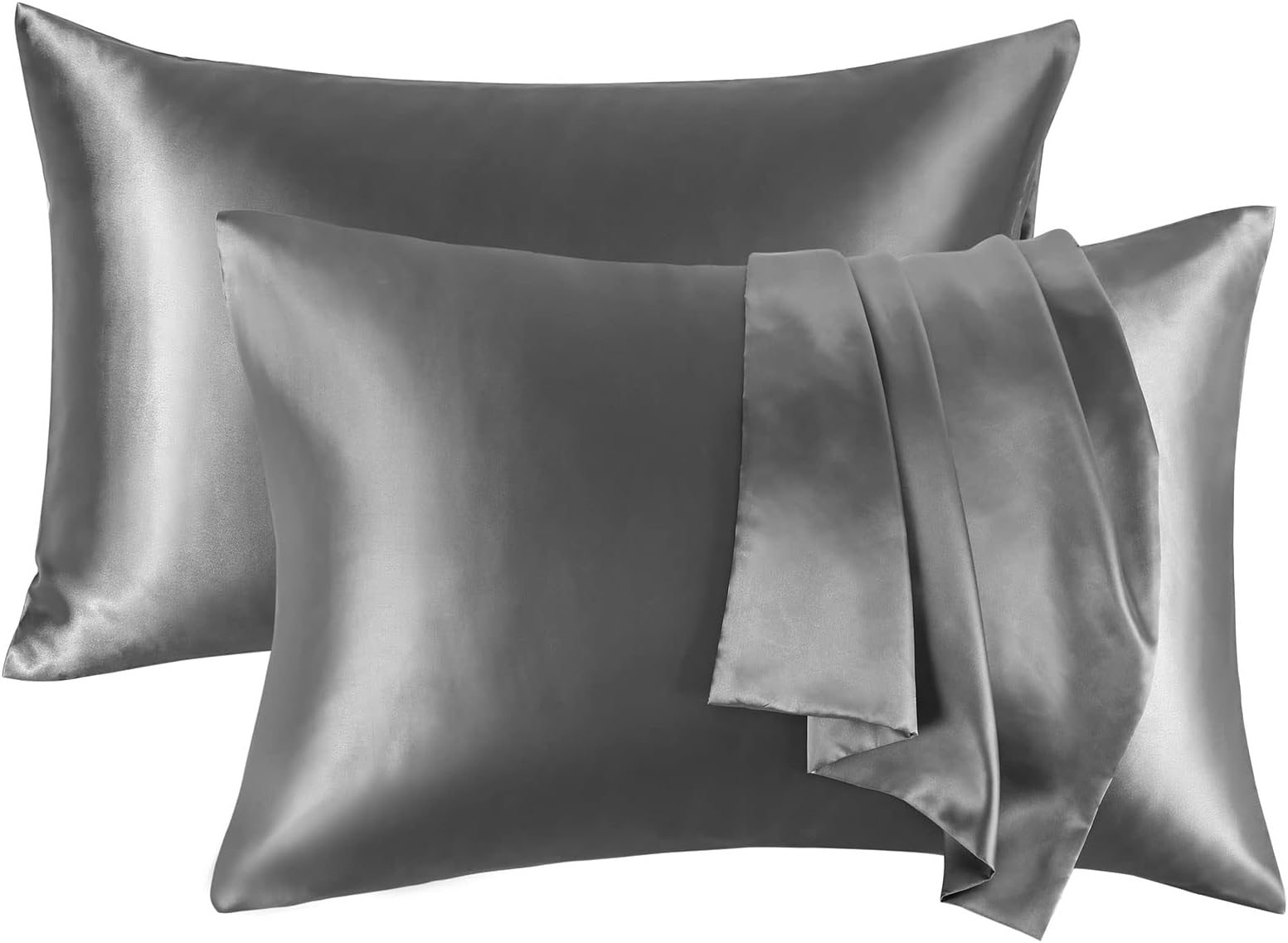 Silk Satin Pillowcases for Hair - BPC Bed Pillow Cases Queen Size Set of 2 for Hair and Skin, Satin Pillowcase 20x30 inches, Pillow Covers with Envelope Closure, Breathable, Skin-Friendly(Grey)