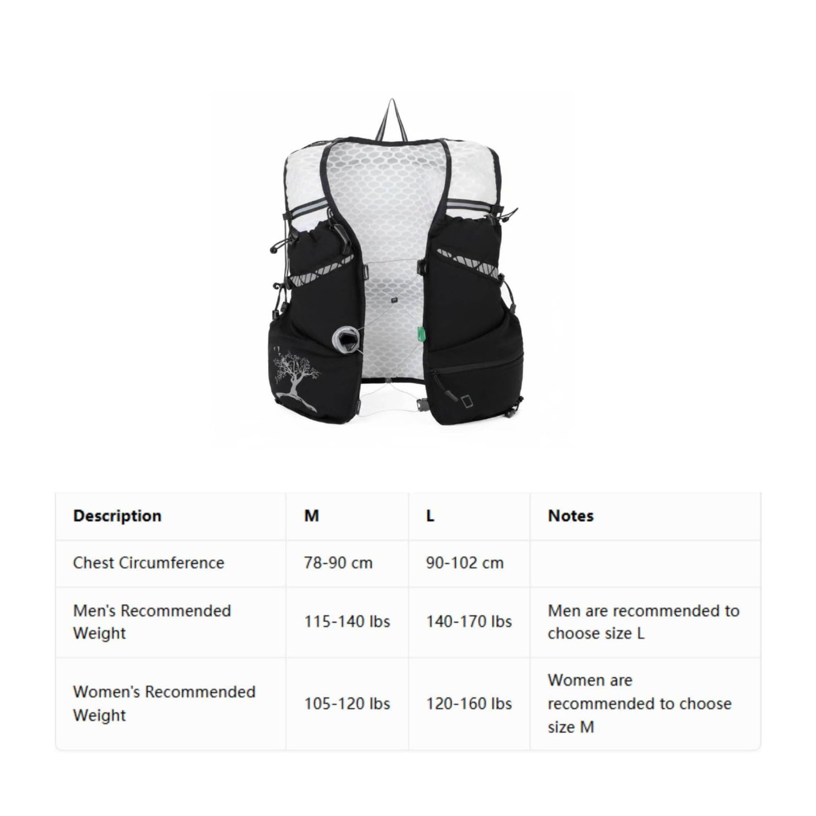 Gilet da Idratazione Outdoor Vestito Sportivo Zaino Portaoggetti Tasca Multitasche Regolabile Traspirante Riflettente per Escursioni Corsa Adatto a Utilizzo Allenamenti Lunghi , Nero , M 78-90