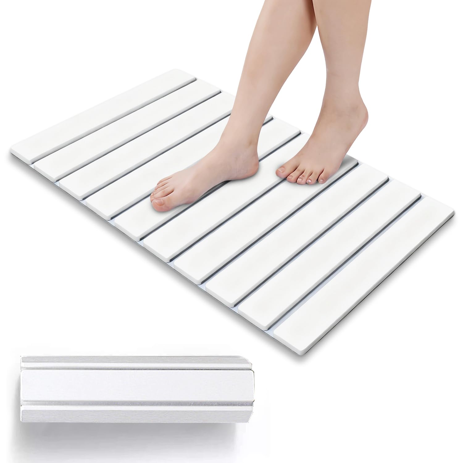 Alfombrilla de baño, Alfombrilla de baño de Piedra, de Secado rápido, se Puede Utilizar en la Cocina, Plegable para el Almacenamiento, Alfombrilla de Goteo (Blanco)