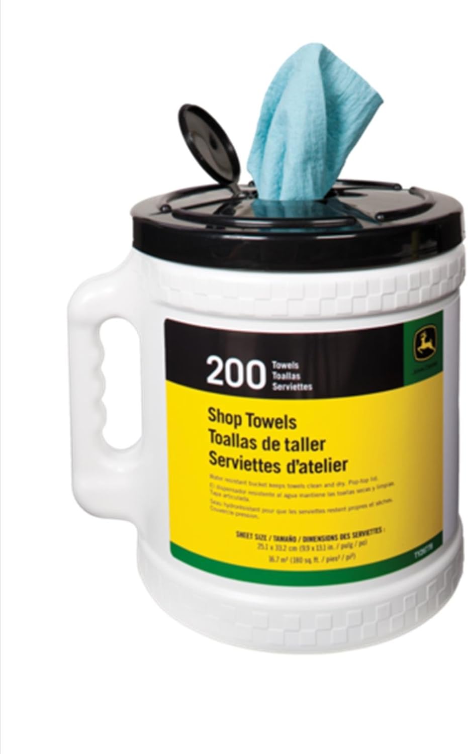 John Deere 200 Count Shop Towels in Bucket Container W/Dispensing Bracket
