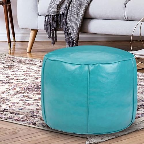 Miniatura 21 de Puf otomano hecho a mano de piel sintética sin relleno, solución de almacenamiento y asiento de suelo, taburete redondo de 14 x 20 pulgadas, Negro