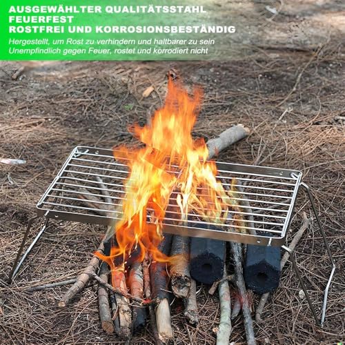 Klappbarer Grillrost 30 x 16 cm Campinggrillrost, Outdoor Grillgitter zum Aufstellen Rost Strandgrill, Tragbarer Lagerfeuergrill für Camping Trekking Garten und Outdoor Grill-Spaß
