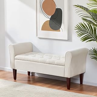 HOMECREST Sal Wood Upholstered Flip Top Storage Armrest Bench Ottoman Pouffe Puffy Settee 2 Seater Sofa Footstool for Livi... Price In India