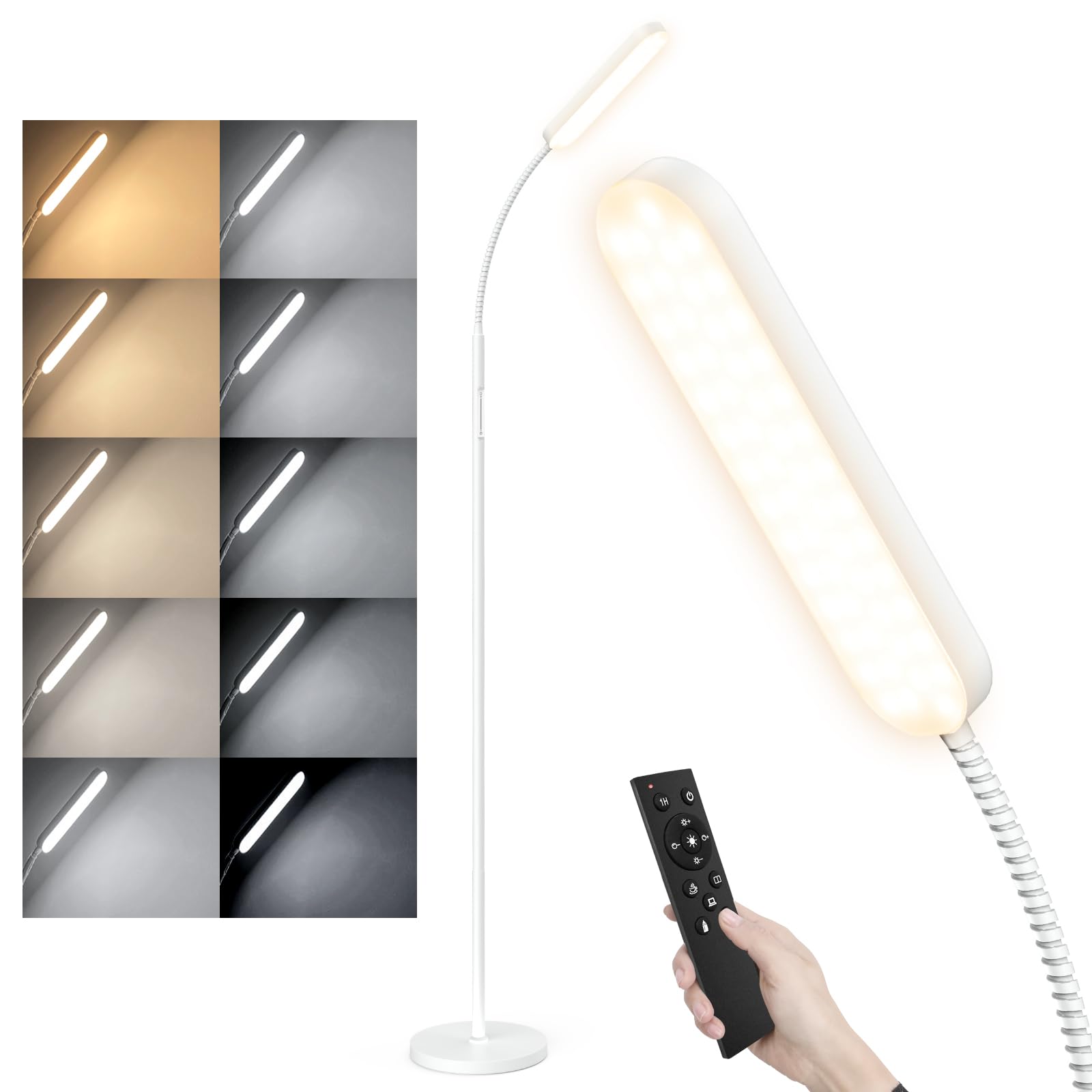 NACATINFloor Lamp,LED Reading Standing Lamp with Remote Eye-Care Floor Lamps,25 Kinds of Lighting Flexible Gooseneck Dimmable Lamp for Living Room,Bedroom,Office,Timer Function