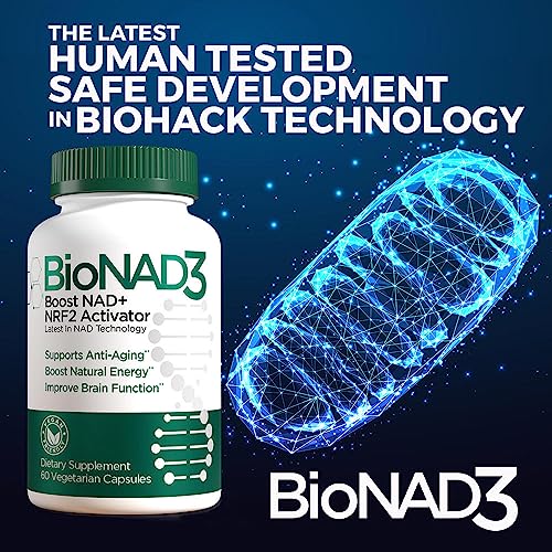 Bionad3 Nad+ Booster | Nrf2 Activator | Anti Aging Supplement | Proven Nicotinamide Riboside Booster | Metabolic Activator | Boosts Nad+ And Natural Energy | Vegan Friendly | Non Gmo | 60 Capsules #TOP1