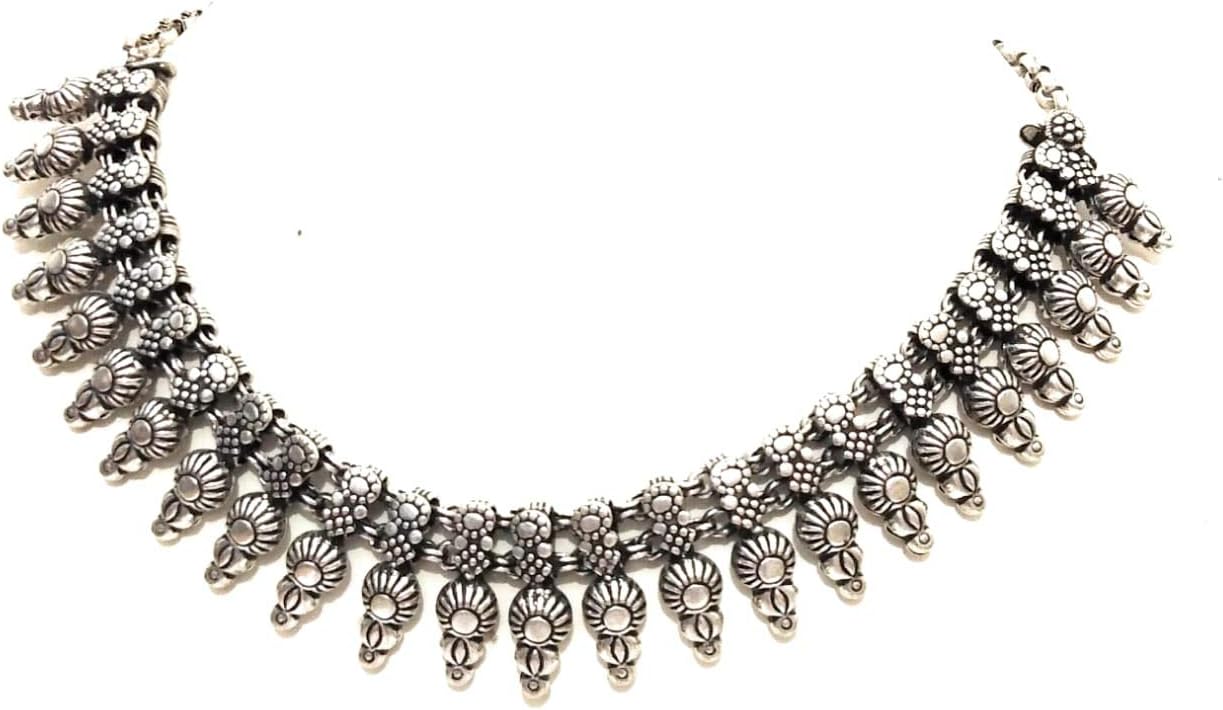 athizay Necklace oxidised silver choker for women fashion traditional Indian jewelry tribal inspired antique silver Choker Metal jewellery (Bud Bead Silver)