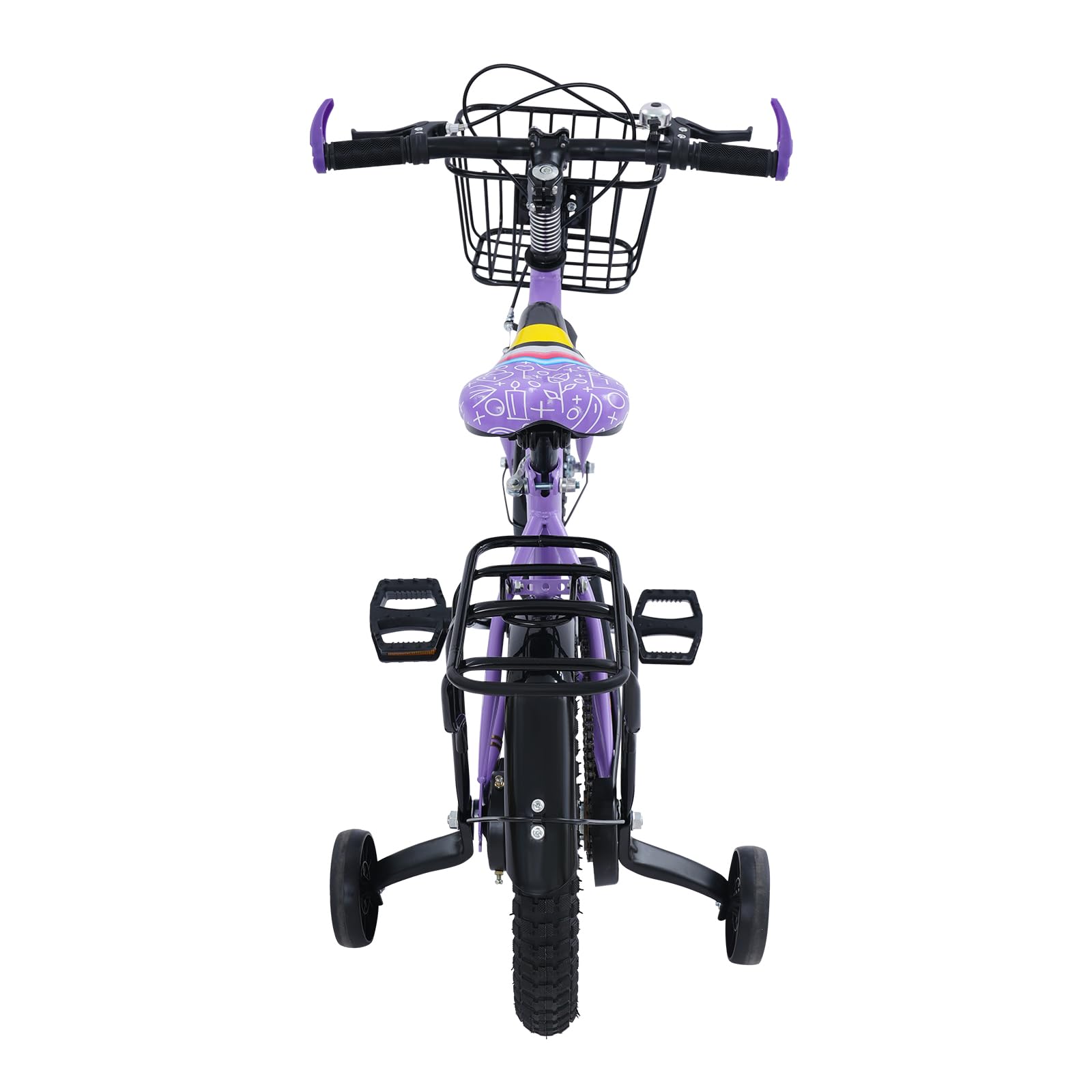 Bicicletta per bambini 14 pollici con stabilizzatore e cestello viola fino a 50 kg 3-6 anni