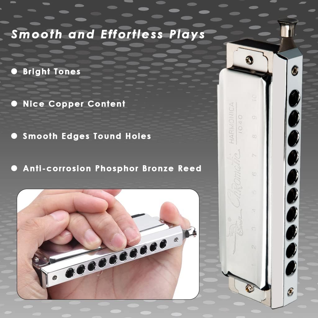 Swan Chromatic Harmonica C Key 10/12/16 Holes 40/48/64 Tones Harmonica Musical Instruments With Precision Engineered Sliding For Beginner (SW1040)
