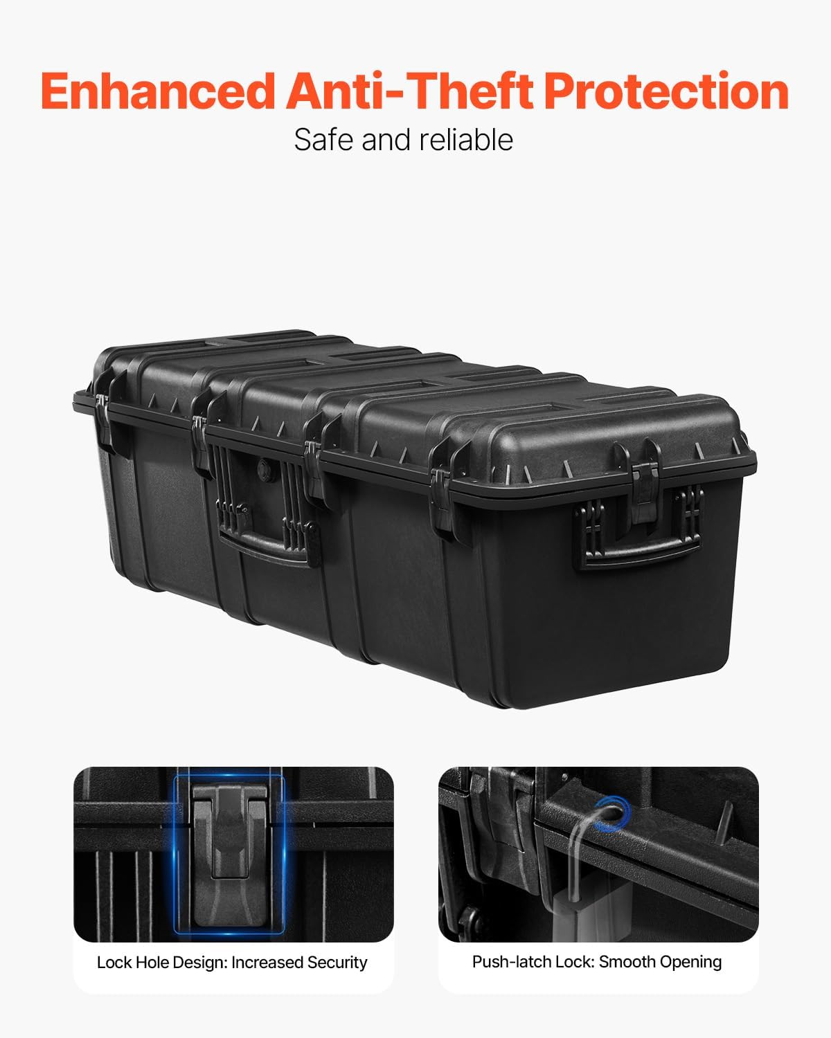 Happybuy Weatherproof Hard Case, Heavy Duty Protective Dry Box with Pre-Cut Foam and Retractable Pull Handles. Ideal for Travel, Hunt, Military, Tactical. IP67 Waterproof for Cameras (112x41x34)