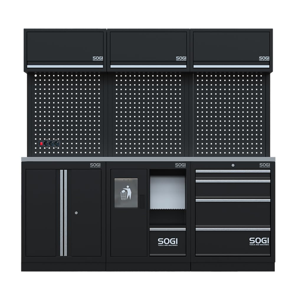 Sogi ARR-OFF-2040 Arredamento modulare in lamiera per officina e garage - piano in acciaio inox - 2040x466x2000 mm