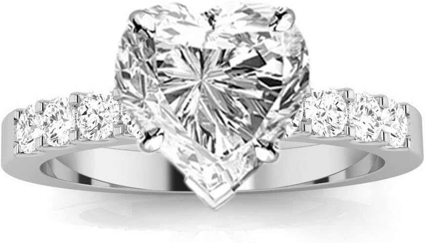Houston Diamond District Classic Prong Set Heart Shape Diamond Engagement Ring (I Color, VS2-SI1 Clarity Center Stones)