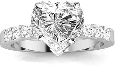 1 Carat Classic Prong Set Diamond Engagement Ring (I Color, VS2-SI1 Clarity Center Stones) - Heart Shape