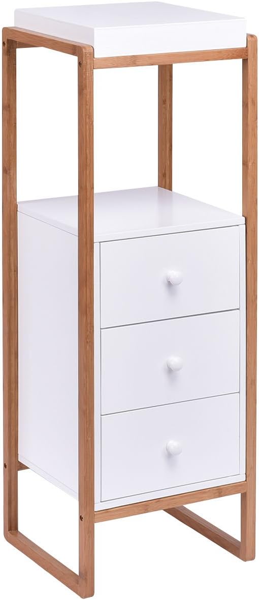 Side End Table Wooden Rack 3 Drawers Accent Table Storage Night Stand Display New White