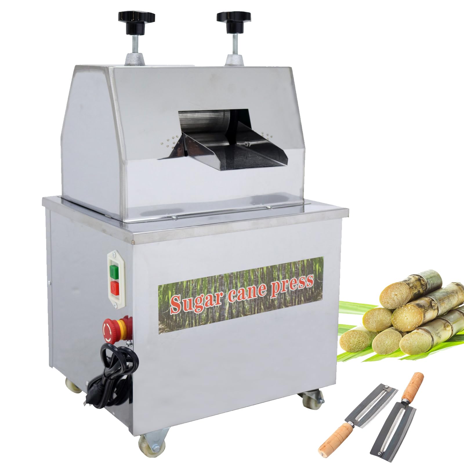 INTSUPERMAI 110V Commercial Sugarcane Press Sugar Cane Juicer 1500W Sugarcane Juice Extractor with 2 Knives for Commercial Home Use