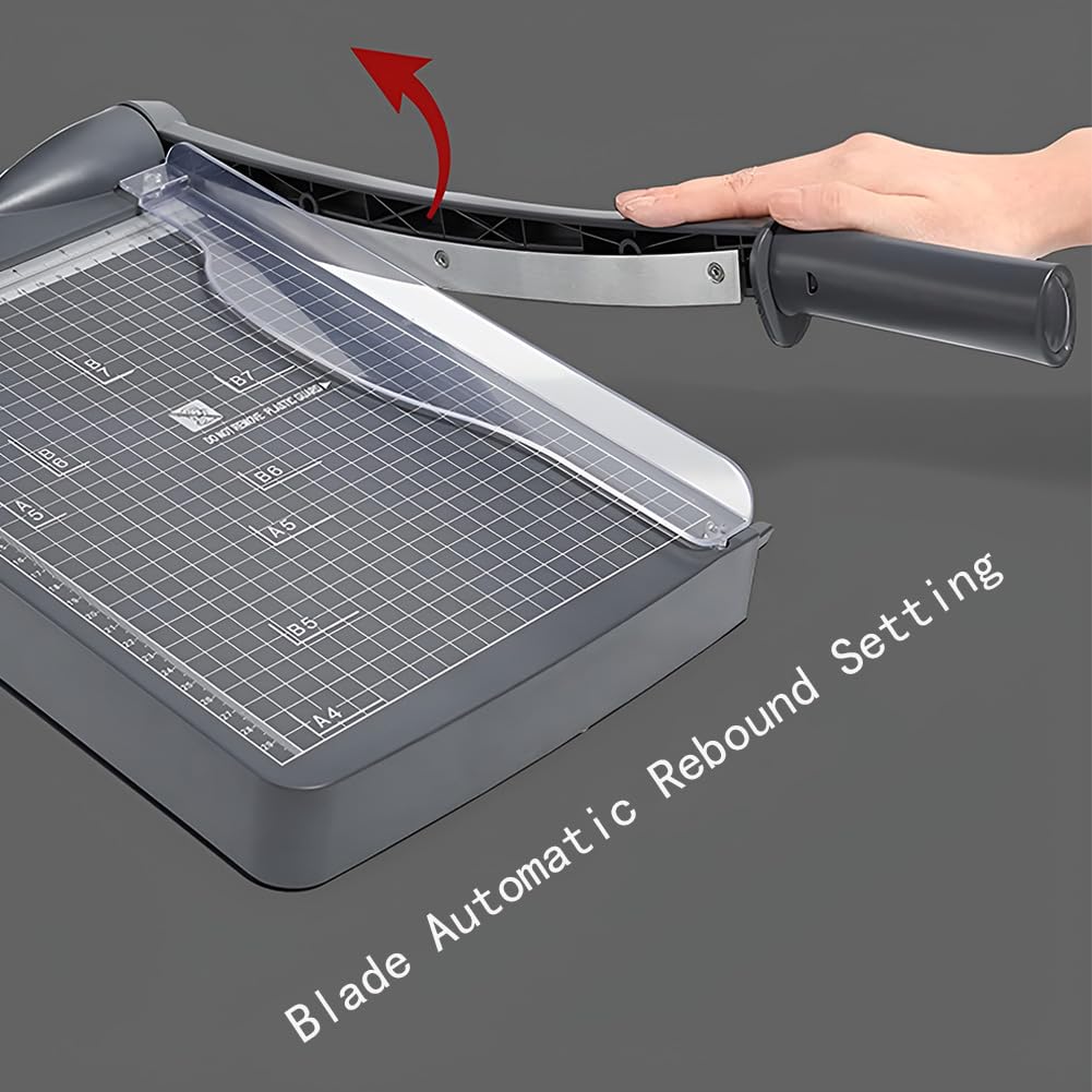 Tagliacarte da scrivania A4, Tagliacarte Manuale Taglierina per Pile, con Annotazione Righello a Griglia, Lunghezza Taglio 12'' capacità 16 Fogli, per Etichette, Coupon, Cartoline