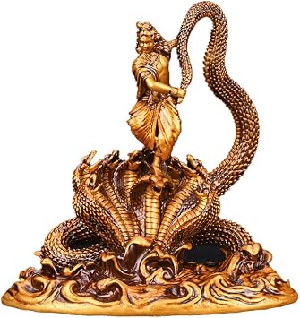 Artarium Krishna with Kaliya Naag Statue 9 Inch, Antique Finish Lord Krishna Idol Dancing on Serpent Kaliya, Hindu God Figurine for Home Temple, Living Room Decor, Meditation Altar & Spiritual Gift