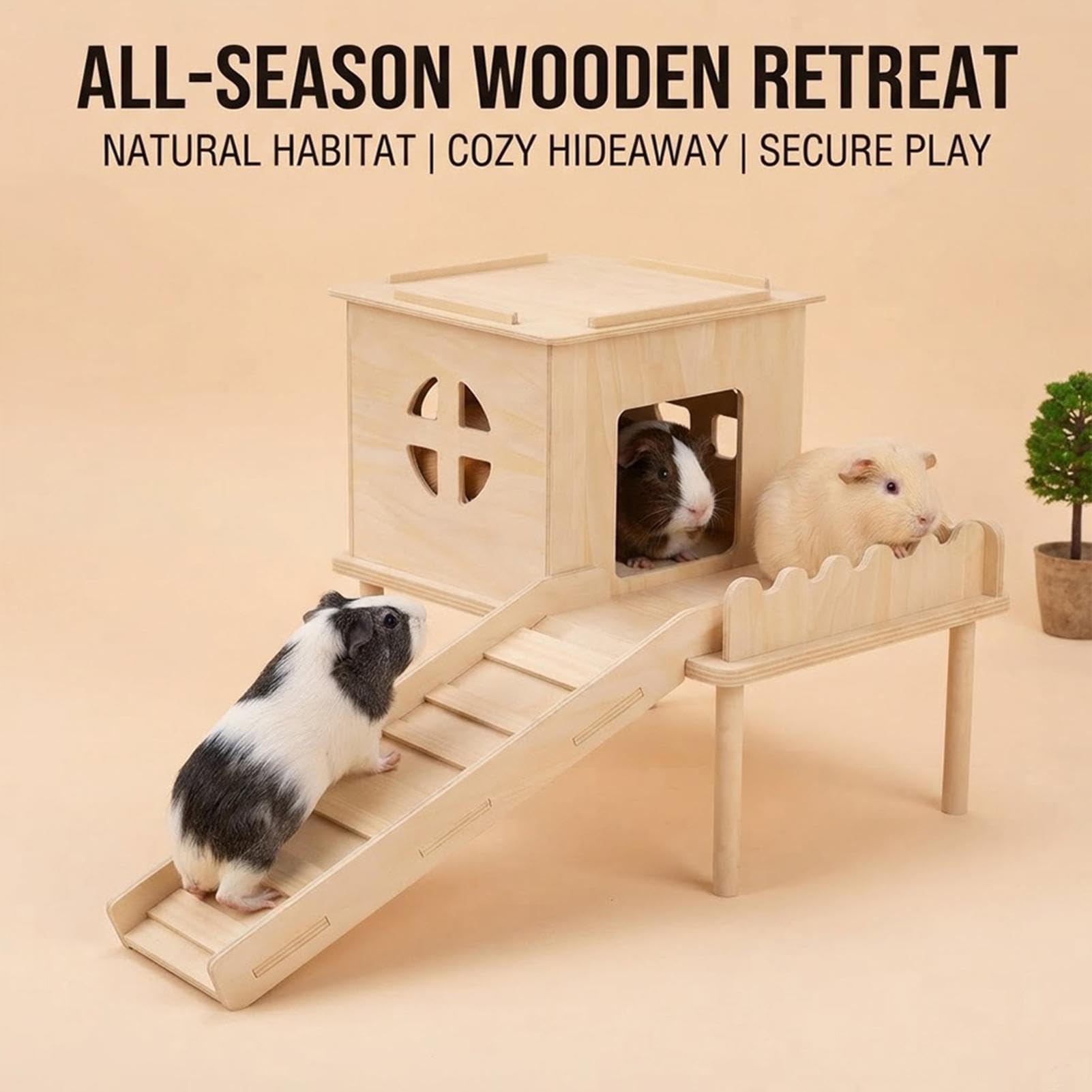 Hamster Castle, Wooden Climbing Habitat, Double Layer Pet House for Pets