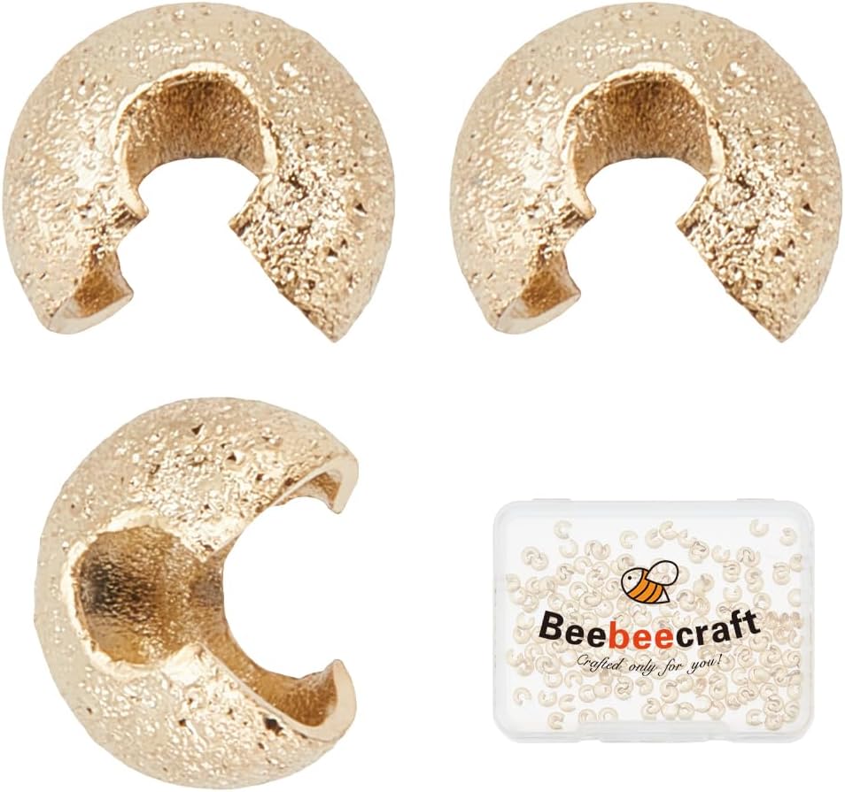 Beebeecraft 1 Box 200Pcs Crimp Beads Covers Real 24K Gold Plated Half Round Bead Knot Cover Open End Caps Metal Crimping Spacer 4mm for Jewelry Making Assortments DIY Crafts Bracelets