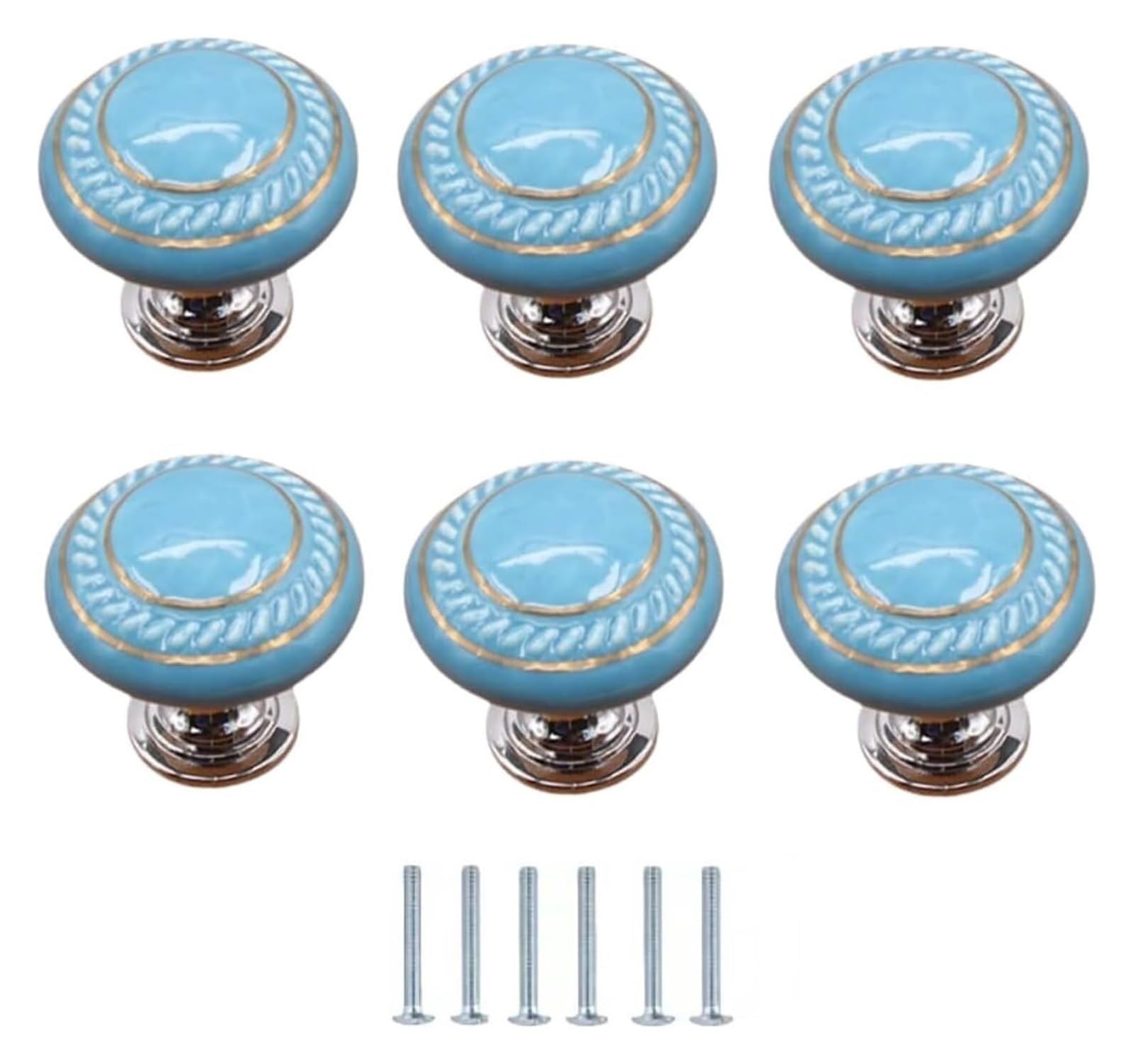 Enmrfvkz Blu Ceramic Cupboard Drawer Handle Knobs, Ceramic Cabinet Door Knobs 6 Pcs Multicolor 35X30mm Single Hole Zinc Alloy(Blu)
