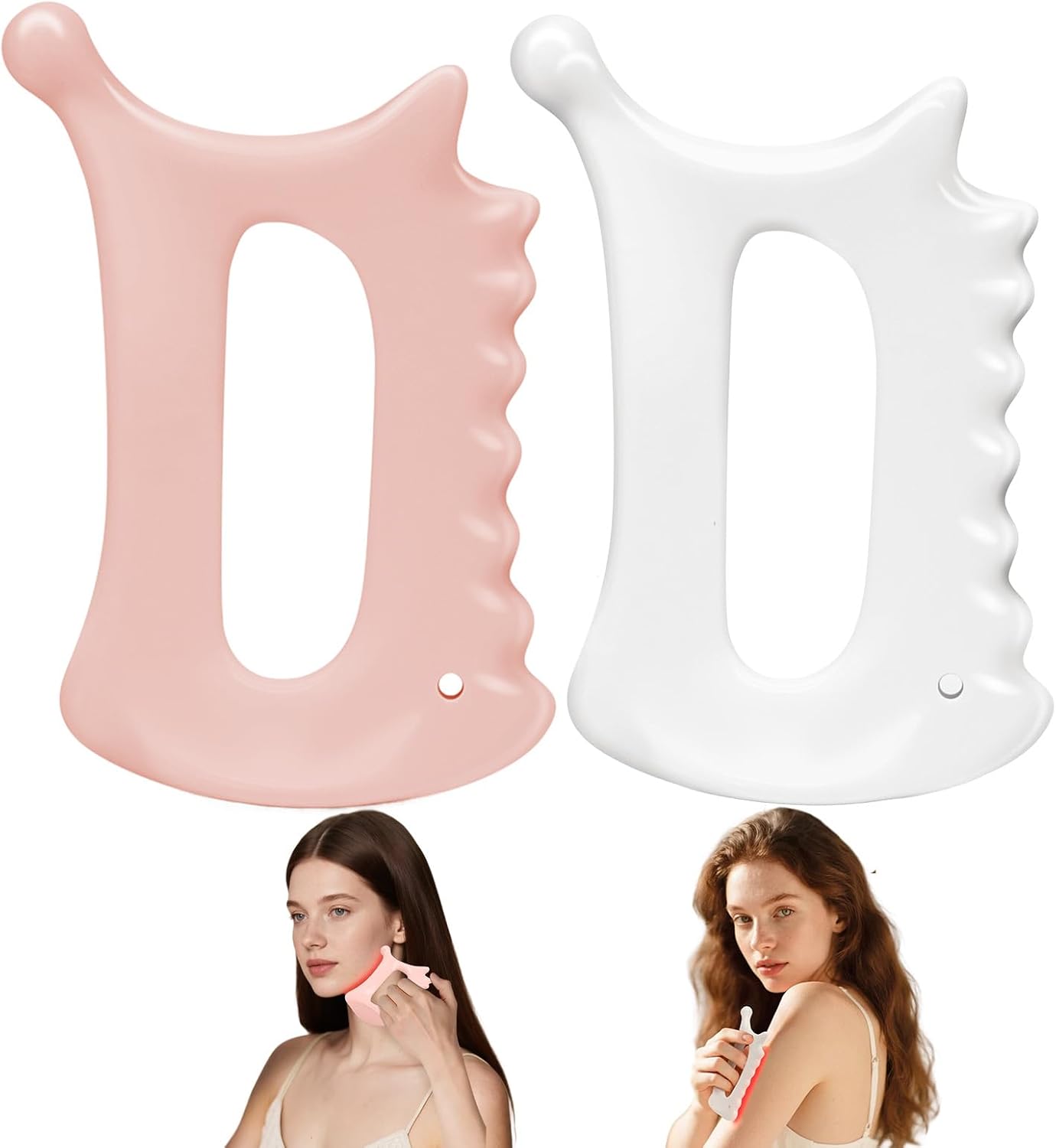 ,2Upgraded 6-in-1 Ceramic Body Massage,Manual Guasha Facial Massage for Lymphatic Drainage Trigger, 괄사 Face Lift(2 Pack,Pink and White