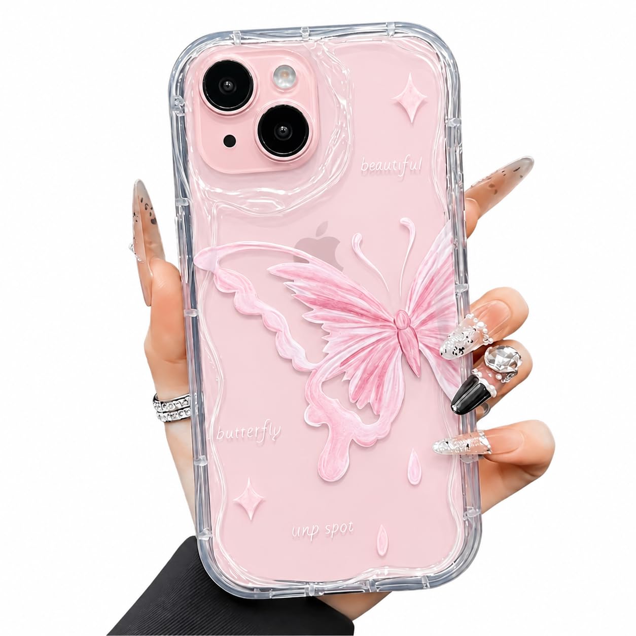 VONZEE Cute Pink Butterfly Transparent Back Cover for iPhone 17| Clear Shockproof TPU Protective Case | Slim Anti-Yellowing Crystal Clear Phone Cover for Girls and Women — Amazon image 29