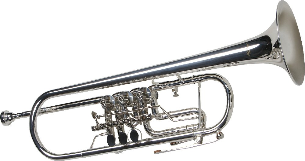 Konzert Trompete, versilbert, Drehventile, Koffer, Mundstück