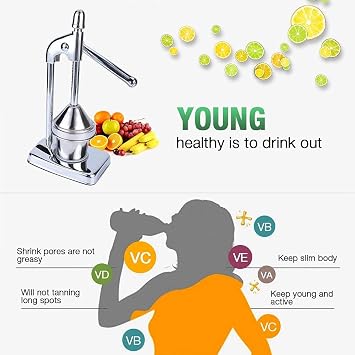 Manual Juicer Hand Press, Stainless Steel Juicer Fruit Juicer Citrus Press with Lever, Hand Juicer Vintage Orange Press Hand Press Leaver Orange Juicer Manual for Lemon Pomegranate