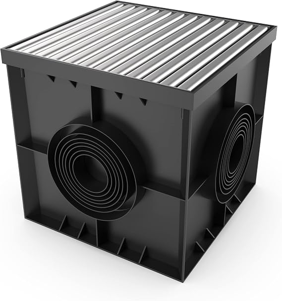Vodaland - 16x16 Inch Catch Basin. PPE Plastic with 100% Stainless Steel - ADA/Heel Proof Grate and Sediment Basket Included.