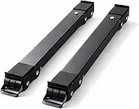 Suporte Universal Ajustável com Rodinhas e Trava Dupla para Geladeira, Fogão e Máquina de Lavar – Base Elevatória em Aço com Rodízios Reforçados e Pés Antivibração – Kit 2 Barras Preto