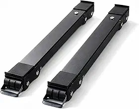 Suporte Universal Ajustável com Rodinhas e Trava Dupla para Geladeira, Fogão e Máquina de Lavar – Base Elevatória em Aço com Rodízios Reforçados e Pés Antivibração – Kit 2 Barras Preto