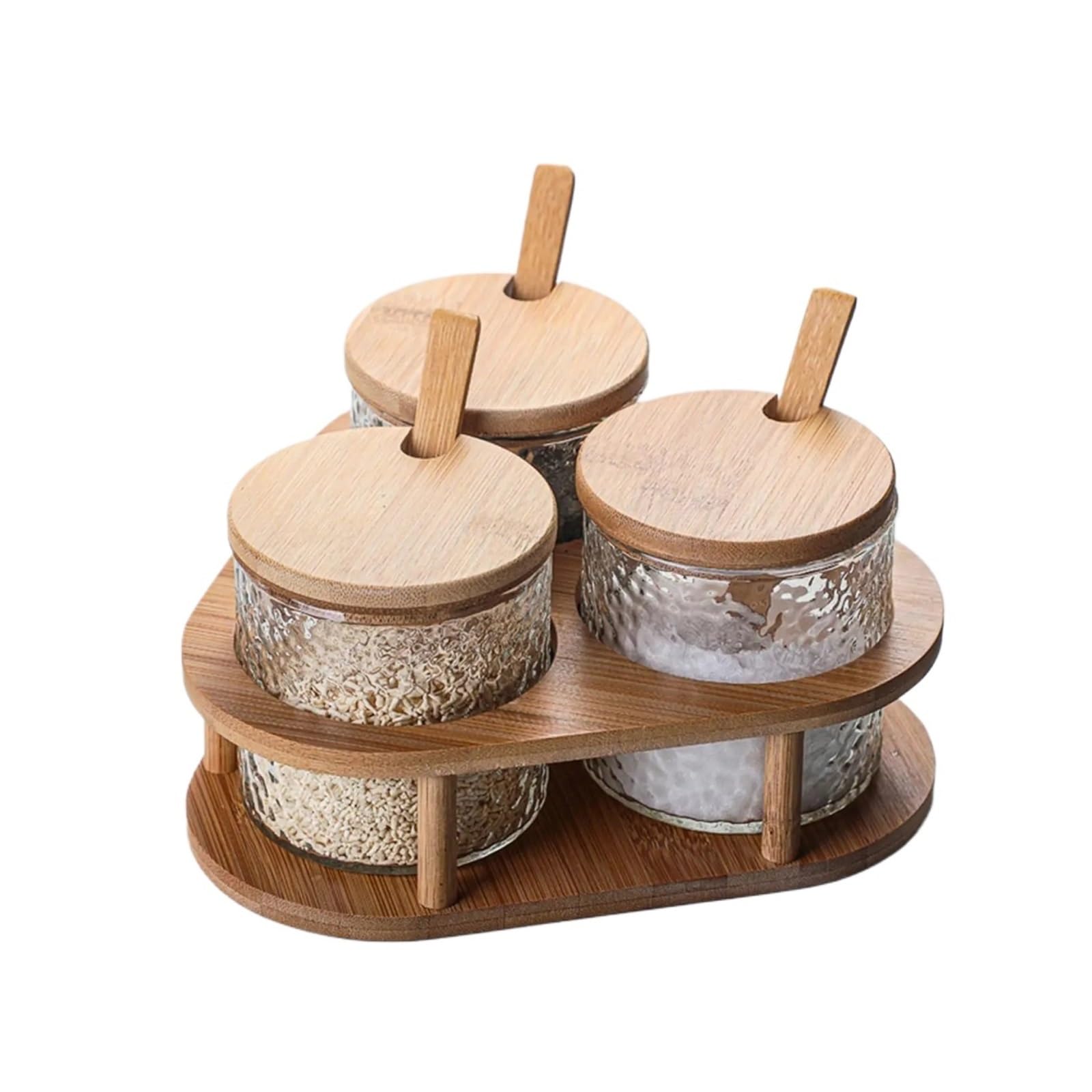 LuoAXINN Wooden Salt Cellar 280ml Glass with Wood Lid Pepper Seasoning Organizer Spice Bottle for Coffee