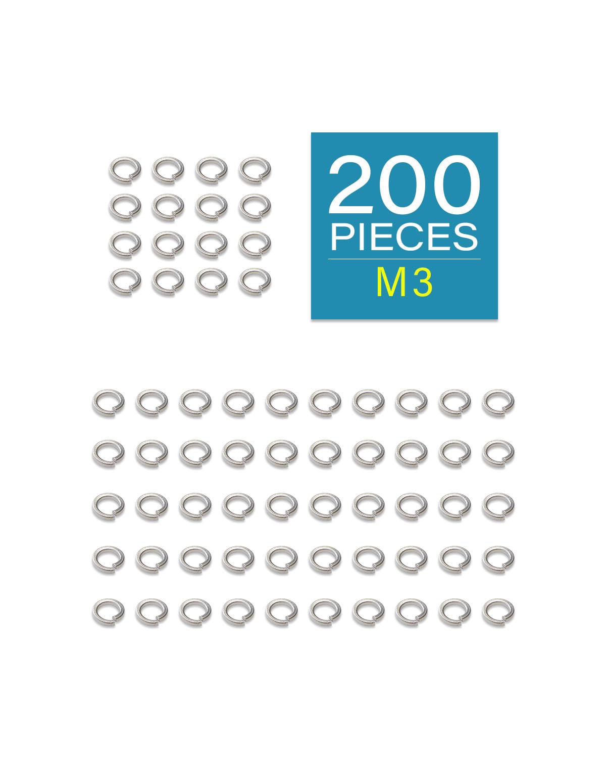 IMSCREWS M3 Spring Lock Washers 200 Pcs, 304 Stainless Steel GB93 Metric Split Washers, OD 5.0mm ID 3.2mm, Burr-Free Fasteners for Electronics Assembly