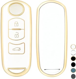 OFF WE GO Key Case for Mazda Car Key Case for 2 3 5 6 Axela Atenza CX-5 CX5 CX-3 CX-4 CX-7 CX-8 CX8 CX-9 MX5 Demio BT50 RX8 Speed Miata TPU Car Key Case Key Box, White Gold