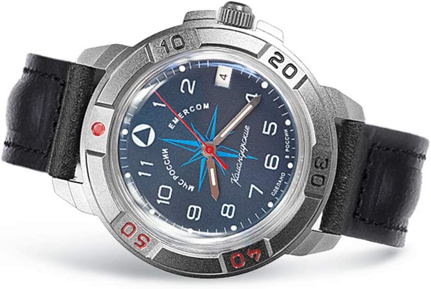 VOSTOK | Komandirskie 436942 EMERCOM Commander Russian Military Mechanical Wrist Watch | WR 20 m | Fashion | Business | Casual Menโs Watches | Leather Band B