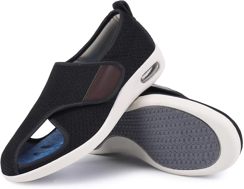 Elitechoice Zapatos para diabéticos para mujer de ancho ancho con cierre ajustable, ligeros, transpirables, pies hinchados, para caminar, edema