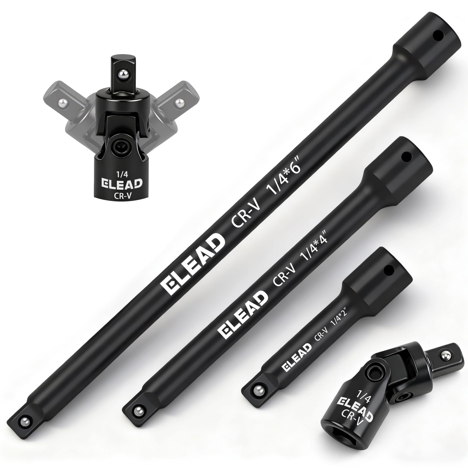 Photo 1 of 4-Piece 1/4" Drive Socket Extension Bar Set, 2, 4, 6 inch Professional Extension Set, 1/4 Inch Drive Universal Joint Socket, Premium Cr-V Steel Sockets Wrench Extender