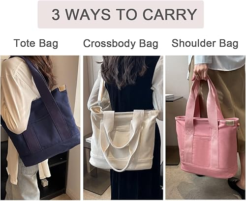 Miniatura 7 de Bolsa de lona con múltiples bolsillos con cremallera, bolsa de trabajo mediana con compartimentos, bolso de mano para mujer japonesa