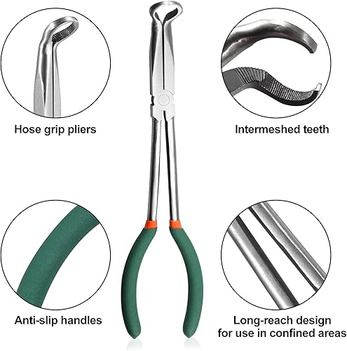Miniatura 10 de SPEEDWOX Alicates de punta doblada de largo alcance de 11 pulgadas, dientes entrelazados de 45 grados, alicates finos de precisión para espacios