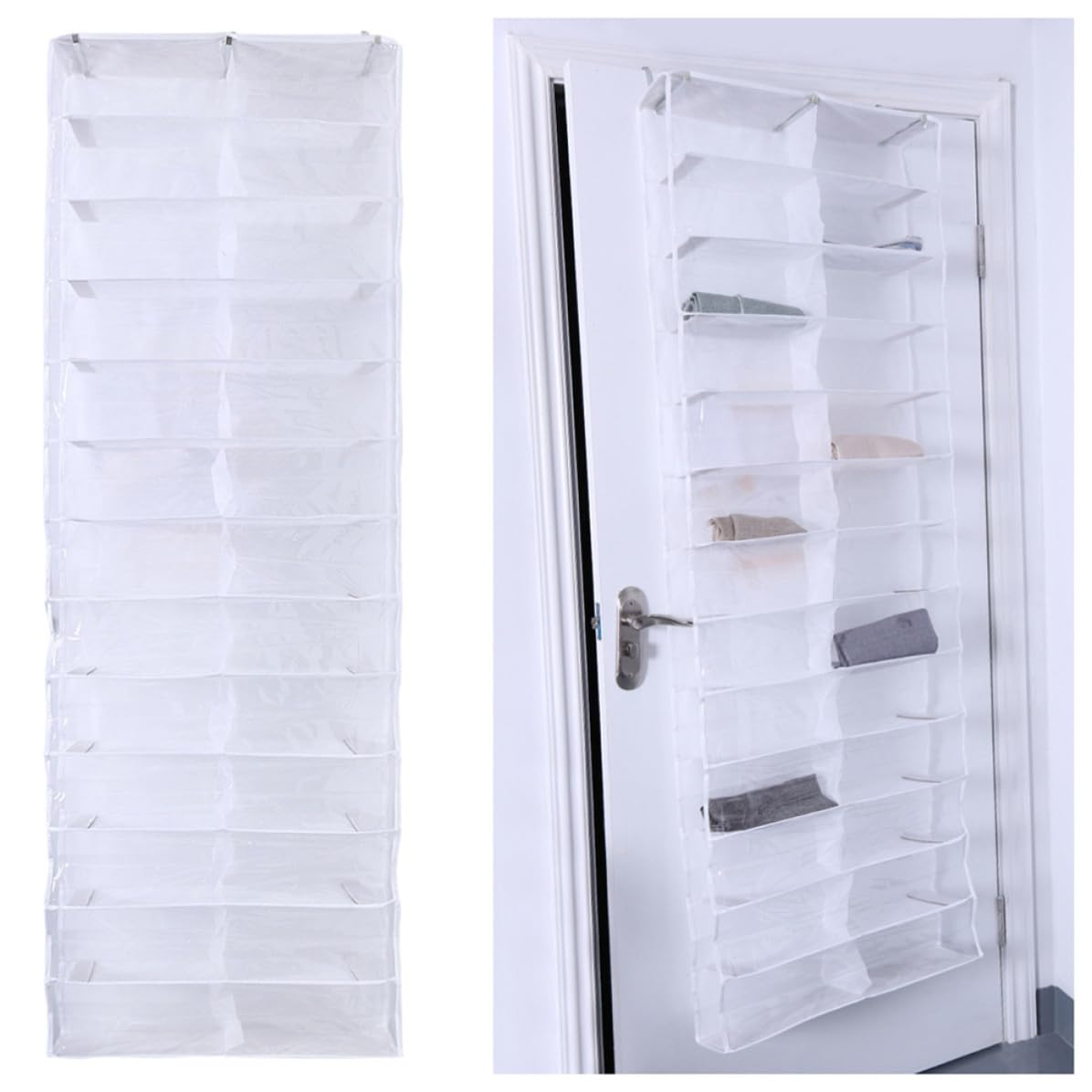 Colgador para Puerta 26 Bolsillos, Organizador de Zapatos para Armario, Gran Capacidad, Material Pvc y Tela No Tejida, Adecuado para Dormitorio o Armario, 2 Piezas