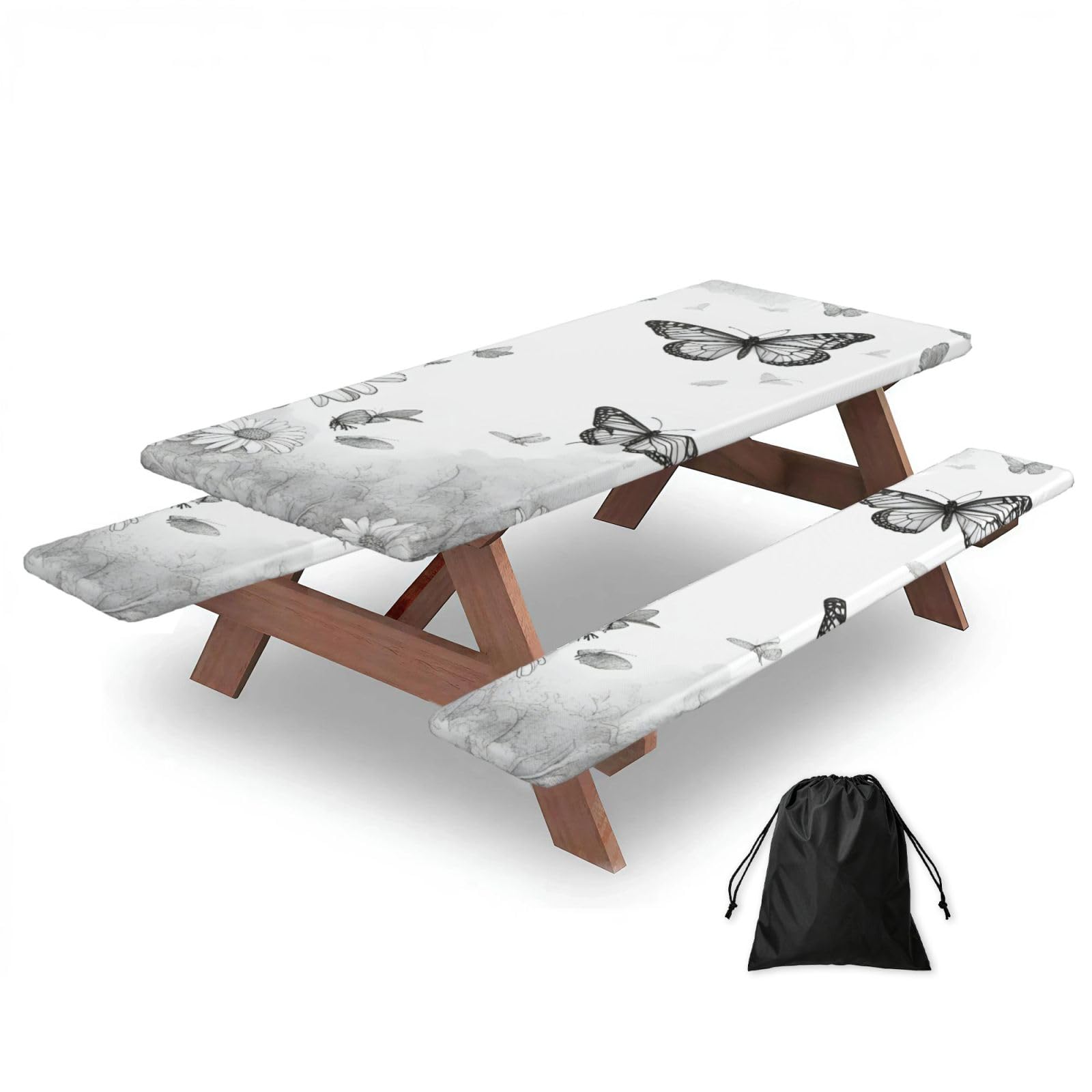 AYYQWE Butterfly Daisy Print Picnic Table Bench Cover Outdoor Garden Party Decor Daily Accessory Gift