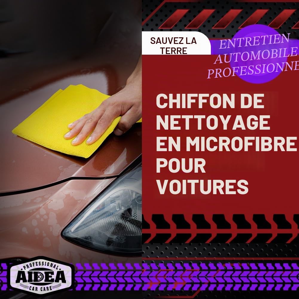 AIDEA Lot de 100 Chiffons de Nettoyage en Microfibre de qualité supérieure - Non Pelucheux, Anti-Rayures - Absorbants - pour Voitures, SUV, camions et Bateaux - 30 x 30 cm