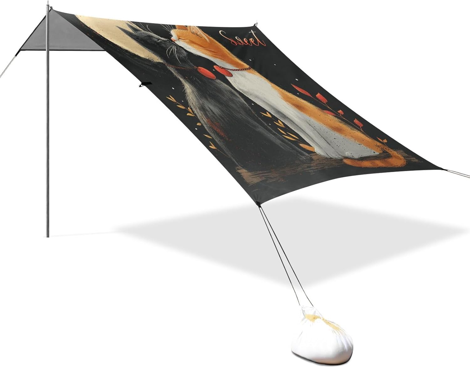 ALAZA Cat Valentine Beach Tent Sun Shelter UPF50+ Protection Beach Shade Canopy w/ 4 Sandbags for Outdoor Camping, Fishing, Backyard Fun, Picnic, 10x9 ft